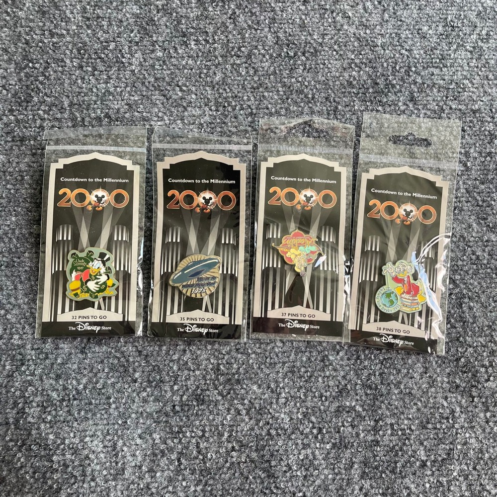 Disney Store Countdown to the Millennium 2000 Pin Set Scrooge Aladdin 4pc NEW
